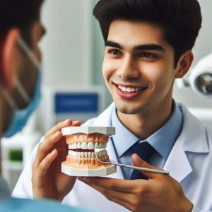 dentist explaining to a patient